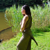 Freya Wide-Leg Goddess Pant in OLIVE GREEN, Size MEDIUM