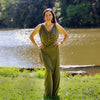 Freya Wide-Leg Goddess Pant in OLIVE GREEN, Size MEDIUM